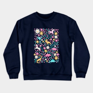 Floral Burst of Dinosaurs and Unicorns in Neon Crewneck Sweatshirt